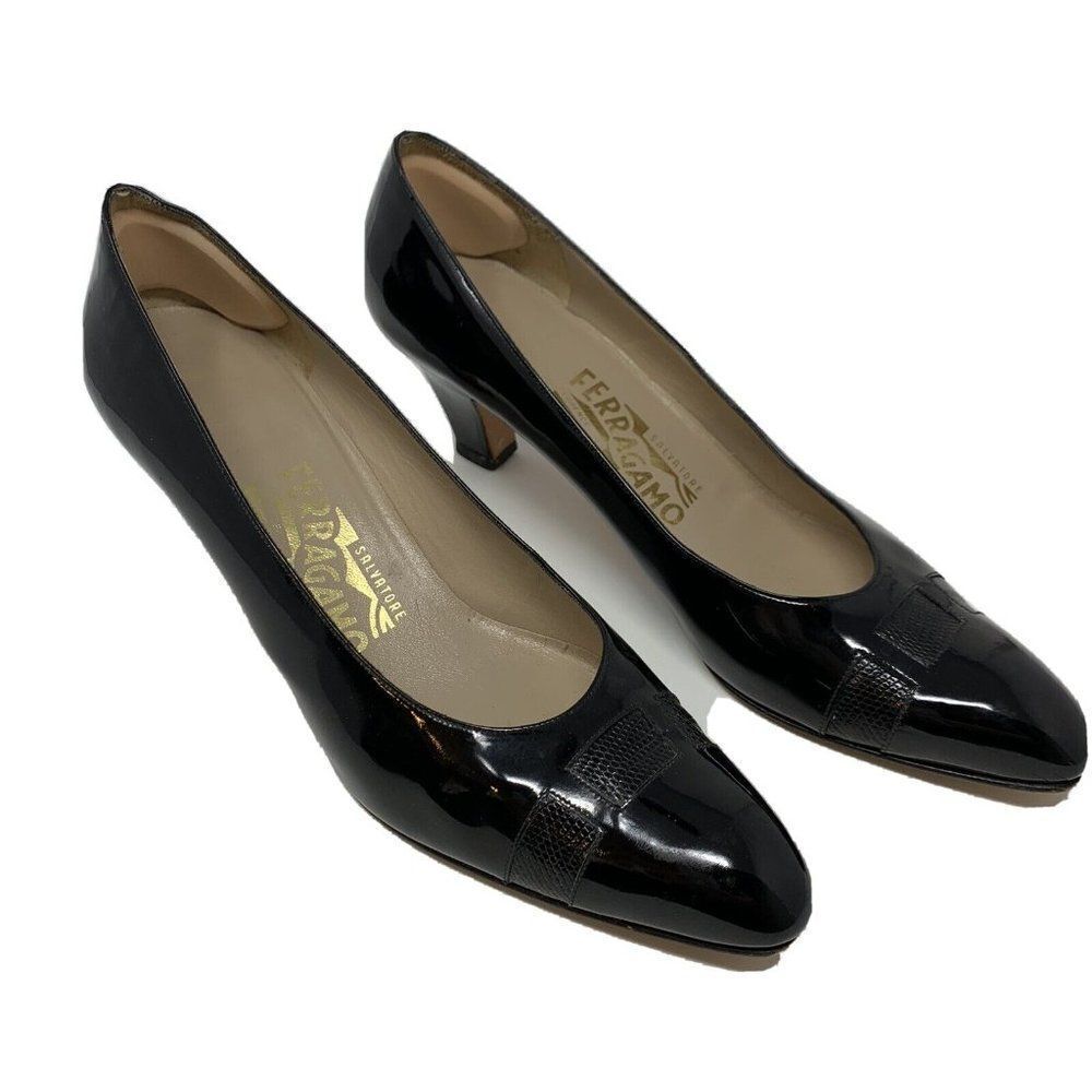 Salvatore Ferragamo Womens Heel Pump Black 9.5 AAAA Narrow Italy Patent …